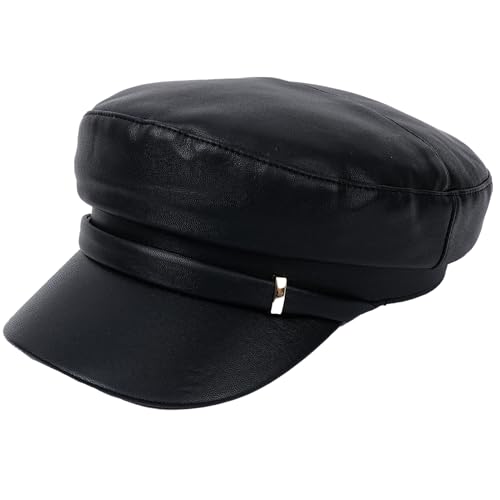 Casquette plate punk en cuir PU aux finitions soignées Maeau