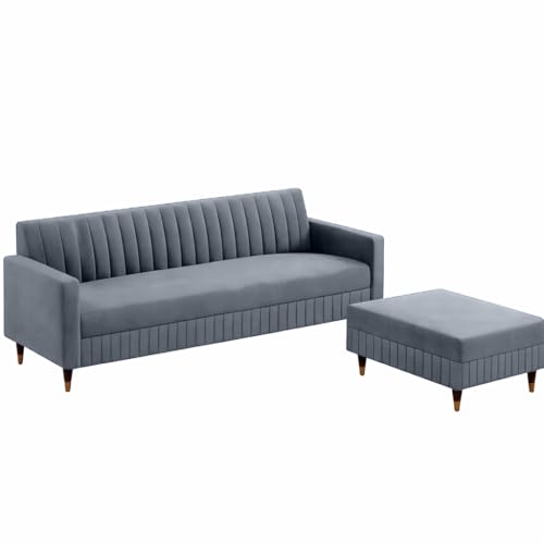Image of AMATA Omega 4 Seater l Shape Light Grey Suede Velvet Fabric Sofa Set with Four Cushions Perfect for Home Office Guests Living Room (Omega Light Grey, L Shape 4 Seater)
