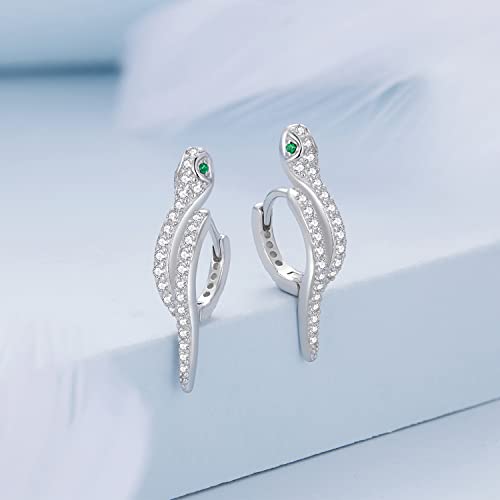 Fashion CZ Snake Hoop Earrings 925 Sterling Silver Sparkling Crystal Green Eyes Small Huggie Hoops Cartilage Earrings Statement Punk Ear Jewelry Gifts for Women Girls Hypoallergenic4
