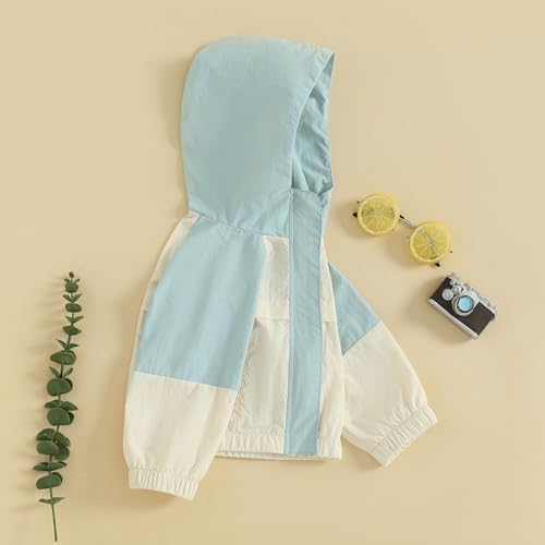 Toddler Girl Boy Windproof Jacket Long Sleeve Contrast Color Zip-Up Hooded Jackets Casual Coat with Pockets3