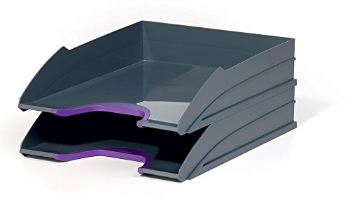 Durable 770212 Varicolor Tray Set Duo, 2 Vaschette Porta Corrispondenza, Impilabili, Rientranza Frontale, 255 x 55 x 330 mm (1 Vaschetta), Viola