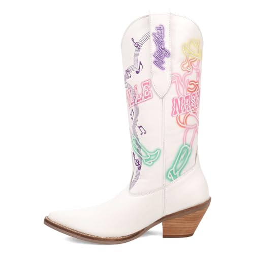Dingo Womens Nashville Nights Embroidered Graphic Snip Toe Casual Boots Mid Calf Low Heel 1-2" - White3
