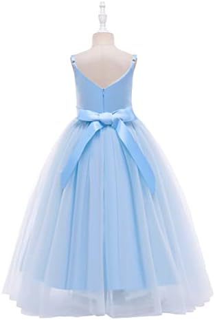 Glamulice Flower Girl Dress Light Blue Lace Bridesmaid Long A Line Princess Wedding Pageant Dresses Tulle Spaghetti Strap 11 12 Kids Formal Communion Dance Ball Gown Elegant Evening Ballgown Christmas — view 3
