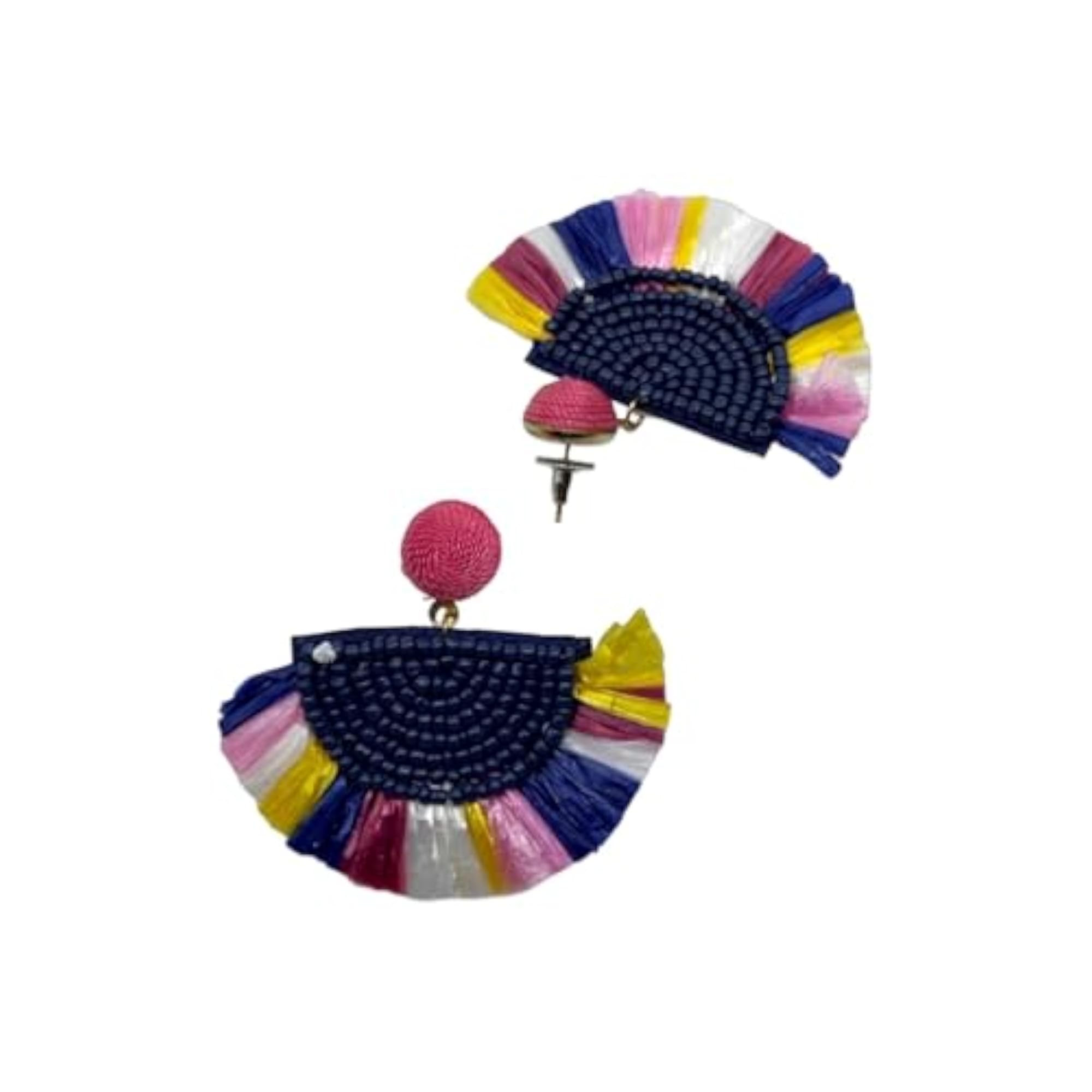 Women's Colourful Beaded Bohemian Half Round Tassel Dangle Earrings