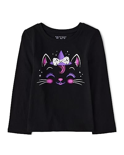 Image of The Children's Place Baby-Girls and Toddler All Holidays Long Sleeve Graphic T-Shirts Cute Cat 5T