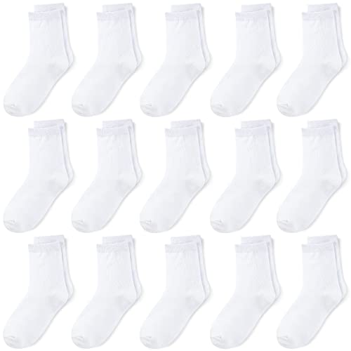 Booph 15 Pack Boys Girls Crew Socks Kids Athletic Ankle Socks White 10-14 Years #TOP30