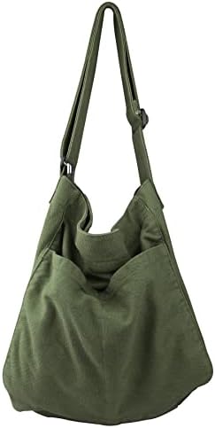Canvas Hobo Crossbody Shoulder Tote Bag for Women and Men W/Multi-pocket Casual Purse Messenger Bags Travel Work (Green/607)