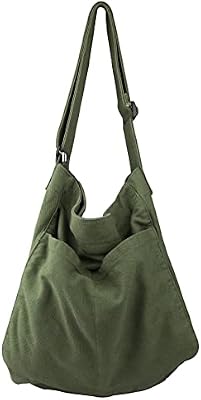 Canvas Hobo Crossbody Shoulder Tote Bag for Women and Men W/Multi-pocket Casual Purse Messenger Bags...