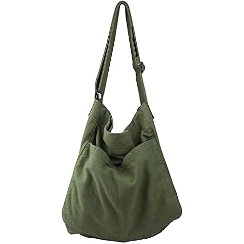 Canvas Hobo Crossbody Shoulder Tote Bag for Women and Men W/Multi-pocket Casual Purse Messenger Bags Travel Work