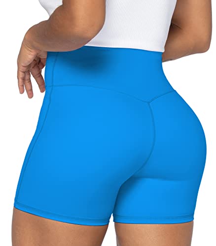 Sunzel Softmax Crossover Biker Shorts For Women, No Front Seam V High Waist Yoga Workout Gym Shorts With Tummy Control Classic Blue Medium #TOP2