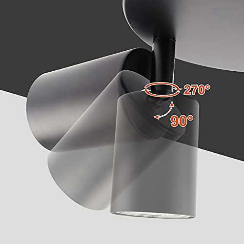 da LIGHT Lampa sufitowa LED, 4-żarówkowa, obrotowa i wychylna, reflektor sufitowy, lampa punktowa, lampa ścienna, GU10 (bez żarówki), lampa sufitowa retro/vintage, 230 V, czarna, do salonu, sypialni
