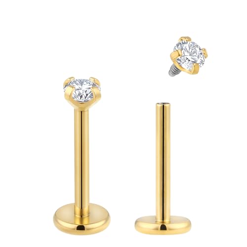 365 Sleepers 2 peças de titânio de 18 g com rosca interna para lábio, piercing para lábio trago septo nasal hélix cartilagem piercing corporal., Titânio, Sem Pedra Preciosa