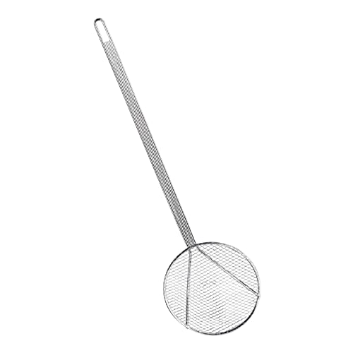 Tradineur - Espumadera de acero inoxidable 41 x 12 cm, paleta de cocina con malla metálica para patatas fritas con agujero para colgar, apta para lavavajillas