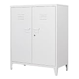 MIIIKO Metal Locker with 2 Doors, White Storage Sideboard Accent Cabinets for Kitchen, Pantry, Home