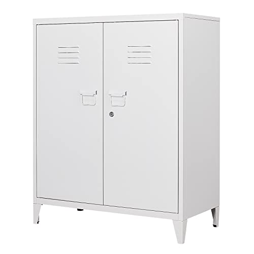 Miiiko Metal Locker With 2 Doors, White Storage Sideboard Accent Cabinets For Kitchen, Pantry, Home Office And Garage #TOP5