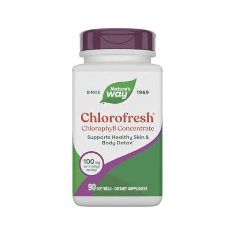 Nature’s Way Chlorofresh Chlorophyll Concentrate, Chlorophyll Supplements, Supports Detox Pathways* & Healthy Skin*, Chlorophyllin Copper Complex, Internal Deodorant*, 90 Softgels (Packaging May Vary) Cover