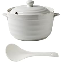 Ceramic Soup Tureen with Lid White Porcelain Serving Soup Tureen Round Ceramic Bowl for Restaurant Home Kitchen Decoration Microwave and Dishwasher Safe