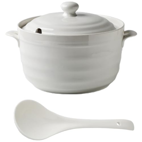 Hgjgwqh Ceramic Soup Tureen with Lid White Porcelain Serving Soup