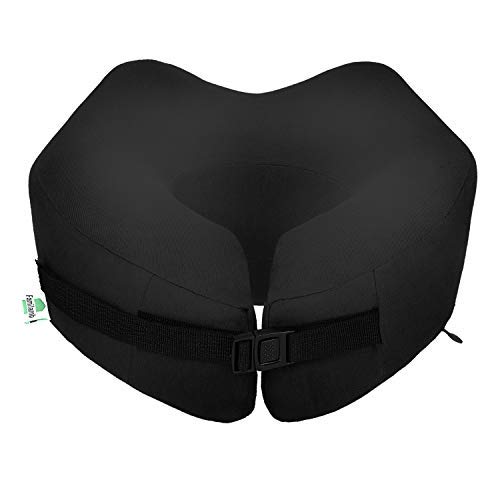 Familamb Travel Pillow Memory Foam Neck Pillow with Washable Cotton Cover-Ergonomic Design -Neck Head Chin Support Soft Pillow- Airplane Travel Kit with Bag,Eye Masks and Earplugs Black