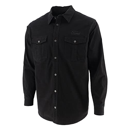 Ford Men's Genuine Parts Long Sleeve Button Up Woven Shirt, Black, Small #TOP1