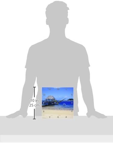 Miniatura 2 de 3dRose DPP_22786_1 Reloj de pared exótico y tropical de Fiji Beach con techo de paja, 10 x 10"