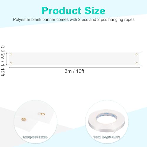 PATIKIL Blank Banners Signs to Decorate 1'x10' Sublimation White Banner with Hanging Rope for Business Outside Outdoor Wall, 2 Set by PATIKIL - Image 2