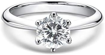 WOAINI 0.5-3 Carat Moissanite Ring, Platinum Plated Sterling Silver Round Cut Solitaire Ring for Women, Engagement, Promise, Wedding (4, 1.0ct)