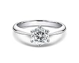 WOAINI 0.5-3 Carat Moissanite Ring, Platinum Plated Sterling Silver Round Cut Solitaire Ring for Wom