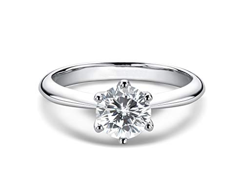 Woaini 0.5-3 Carat Moissanite Ring, Platinum Plated Sterling Silver Round Cut Solitaire Ring For Women, Engagement, Promise, Wedding (4, 1.0Ct) #TOP30