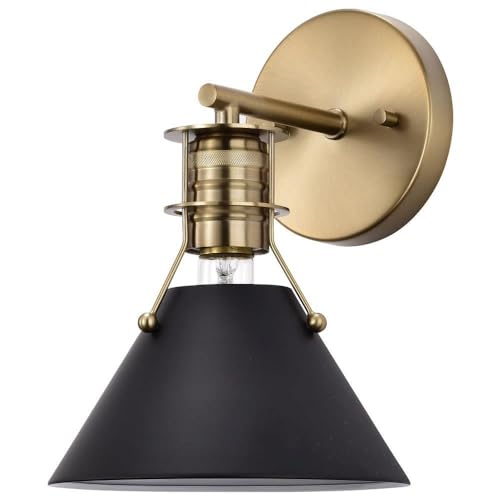 Image of Nuvo Lighting 60 /7519 Outpost - 1 Light Wall Sconce in Contemporary Modern Style-9.75 Inches Tall and 7 Inches Wide, Matte Black /Burnished Brass Finish with Matte Black Shade