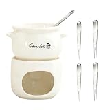 OFGAOO Schokoladen Fondue Becher Set, Keramik Schokoladenfondue Tasse 4 Gabeln Schoko Fondueset Käsefondue mini Schokofondue Käsefondue Fondue Set für Schokolade Käse Butter Karamell (Weiß)