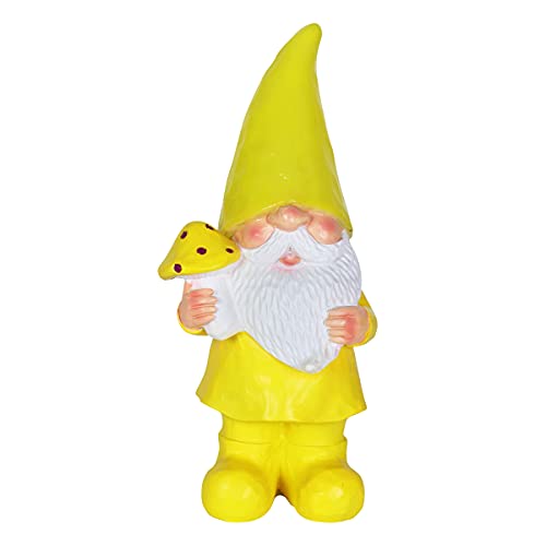 Exhart Solar Yellow Woodland Garden Gnome Statue, Led Hat, Durable Resin, Cute Yard Décor, 5”X5 X11 #TOP1