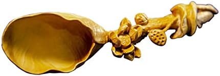 TL082 - 14.2 cm Long Carved Boxwood Carving Lotus Tea Scoop Spoon