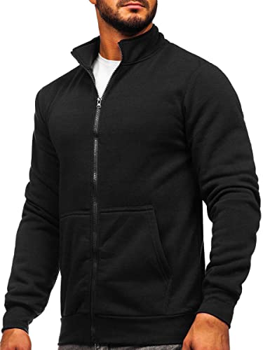 Men's Full Zip Up Active Track Jacket Zipper Mock Neck Sweatshirts Casual Long Sleeve Top With Pocket Black #TOP2