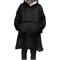 Frazada Invierno caliente televisor Mantas encapuchadas Sofá Cozy Coral Fleece Sudadera con capucha Manta Adultos Niños Albornoz Ponderado Manta con mangas Outweares Frazada Polar ( Color : Black )
