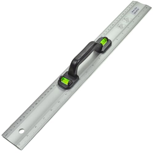 Image of APXB Aluminium Ruler With Spirit Level & Handle 24" 60cm Builders Levelling Measuring 24 Inches 600mm Metric Imperial Rule Tool Heavy Duty Cutting Workshop Stick 2 Spirit Gauge