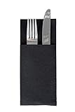 Besteckservietten aus Softpoint | Pub Bestecktaschen | 40 cm x 33 cm 1/8 Falz | mit Besteckschlitz für Gastronomie und Feiern | 50 Stück | (Schwarz)
