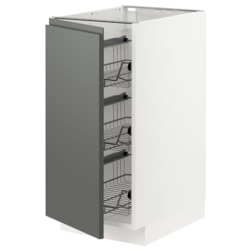 METOD base cabinet with wire baskets, 40x60 cm, white/Voxtorp dark grey