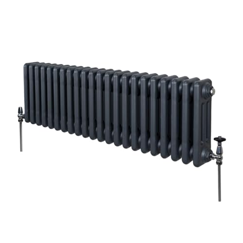 Radiador Tradicional Horizontal de 3 Columnas 300mm x 1012mm | Gris Antracita | Acero | Montado en pared | Kit de fijación y soportes + Cepillo de limpieza GRATIS | Calefacción estufa calefactor