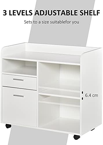 Vinsetto Multipurpose Filing Cabinet Printer Stand Mobile Printer Cabinet with 2 Drawers, Open Adjustable Storage Shelves for Home Office, White