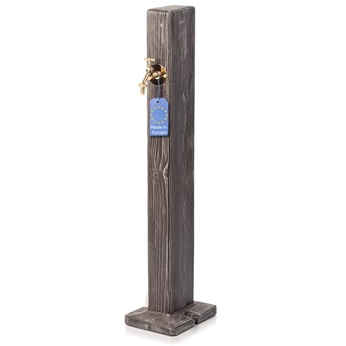 YourCasa Forest Wassersäule Garten Holz-Optik | Wasserzapfsäule mit Wasserhahn 100 cm Standbrunnen Zapfstelle Außenbereich Witterungsbeständig Frostsicher UV-stabil