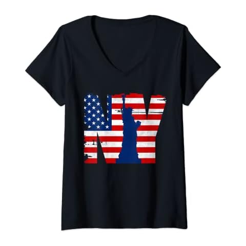 Womens Vintage New York City USA Flag Graphic Tees, New York City V-Neck T-Shirt Cover