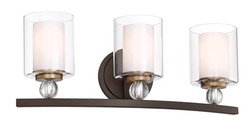 Image of Minka Lavery 3073-416 Studio 5 Vanity Bath Light, 3-Light, 300 Total Watts, 24-in H x 9-in W, Painted Bronze with Natural Brushed Brass