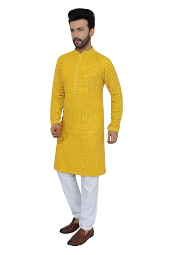Kurta for mens, Chikankari Embroidered Kurta and Straight Pants Set, Viscose, Knee Length, Mens kurta4