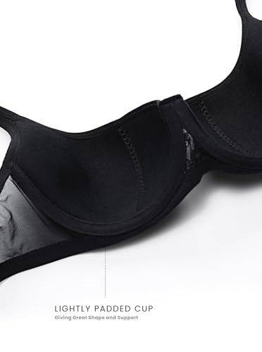 DOBREVA Women's Push Up Bra Sexy Balconette Bra Padded Half Cup Lace Underwired Black (Cup Size is Small. Order 1 Cup Size up.) 34G - Image 5