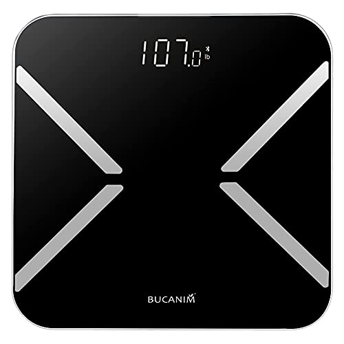 Bucanim Digital Bathroom Scales Smart BMI Body Analyzer Bluetooth Scale Step-on Technology Body Composition Monitor with APP Measure Weight, Body Fat, Water, Muscle, and Bone Mass (Curve)