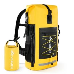 Mochila seca impermeable con cuerda elástica y bolsa pequeña impermeable Amarilla miniatura 1