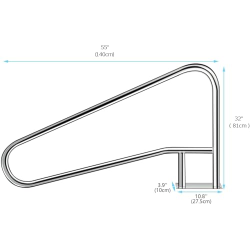 Miniatura 2 de Pasamanos Para Piscina, Pasamanos Para Escaleras De Spa De Acero Inoxidable, Pasamanos De Seguridad Para Piscinas De 3 Curvas Para Piscinas De Jardín Y Patio Tras Size:55 37in 140 94cm,Color:Plata
