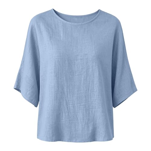 Linen Tops for Women Cotton Gauze Shirts Loose Fit Casual Flowy Blouses Light Blue L - image 3
