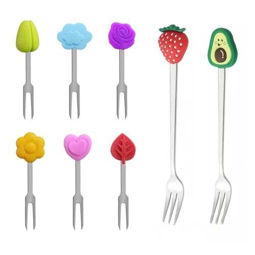 RELKLYU 8 Pezzi di Forchetta di Frutta in Acciaio Inossidabile, Forchetta di Frutta Creativa, Forchetta da Dessert, Posate Divertenti, Forchetta per Posate Carina.